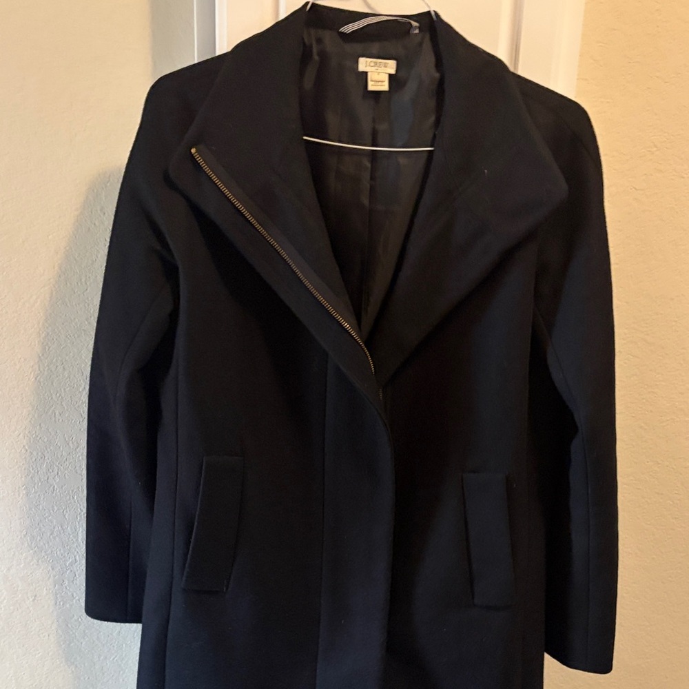 J. Crew black Asymmetric Zip Trench Coat